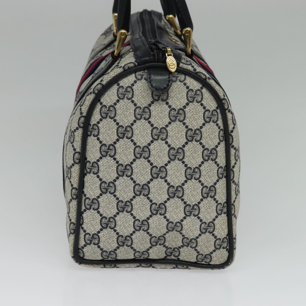 GUCCI GG Supreme Sherry Line Boston Bag PVC Navy Gold 24 012 3842 Auth 137431