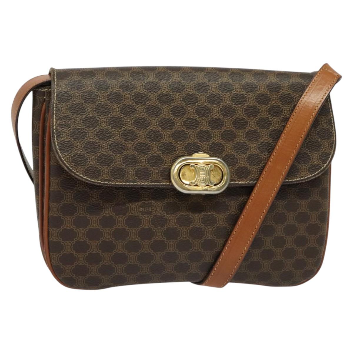 CELINE Macadam Canvas Shoulder Bag PVC Leather Brown Gold Auth 137434