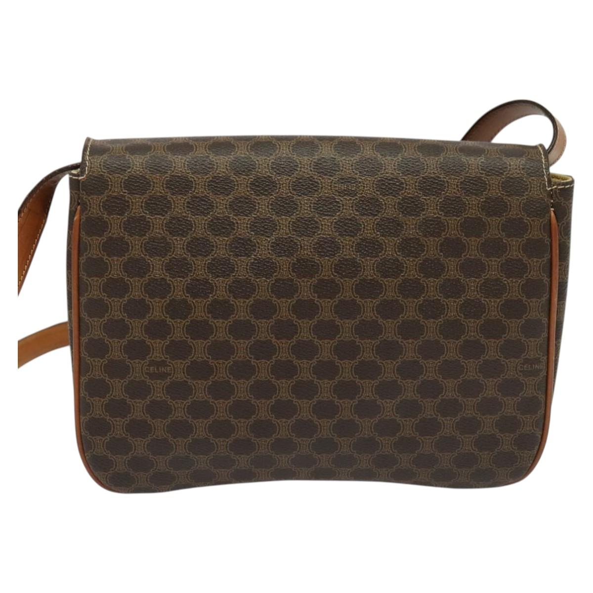 CELINE Macadam Canvas Shoulder Bag PVC Leather Brown Gold Auth 137434
