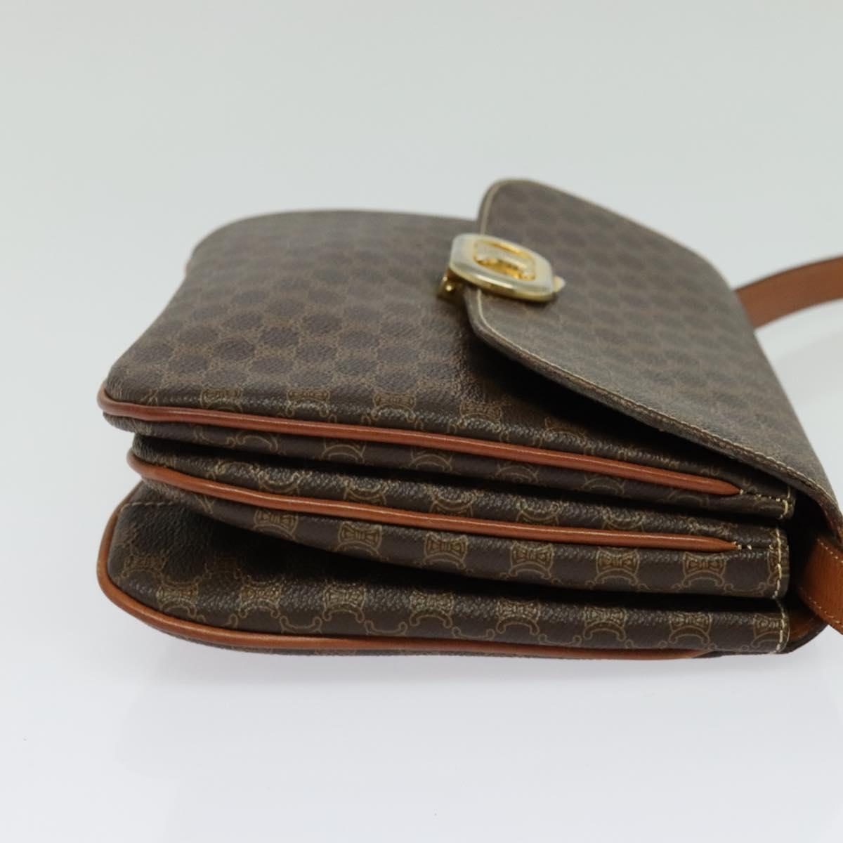 CELINE Macadam Canvas Shoulder Bag PVC Leather Brown Gold Auth 137434