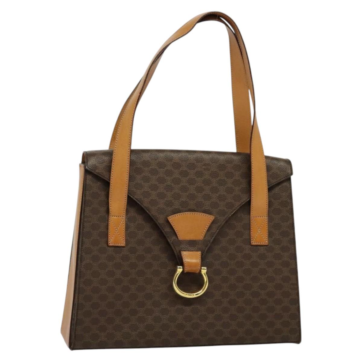 CELINE Macadam Canvas Hand Bag PVC Leather Brown Gold Auth 137435