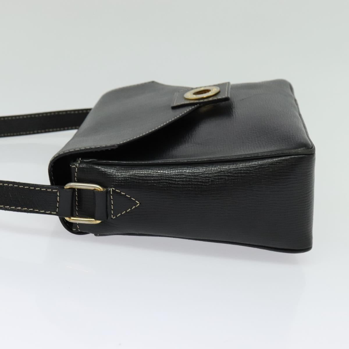 CELINE Shoulder Bag Leather Black Gold Auth 137436