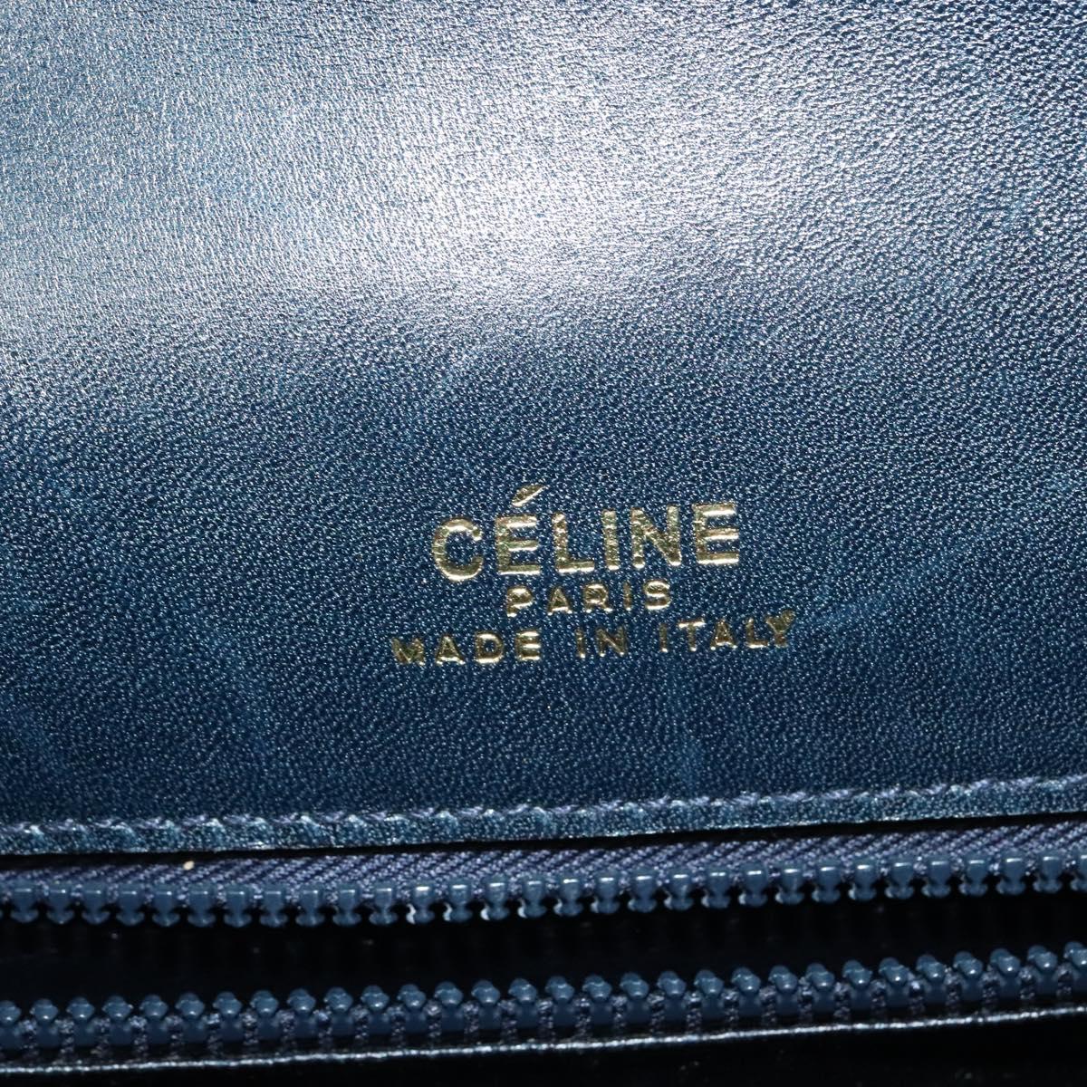 CELINE C Sulky Shoulder Bag Canvas Leather Navy Gold Auth 137437
