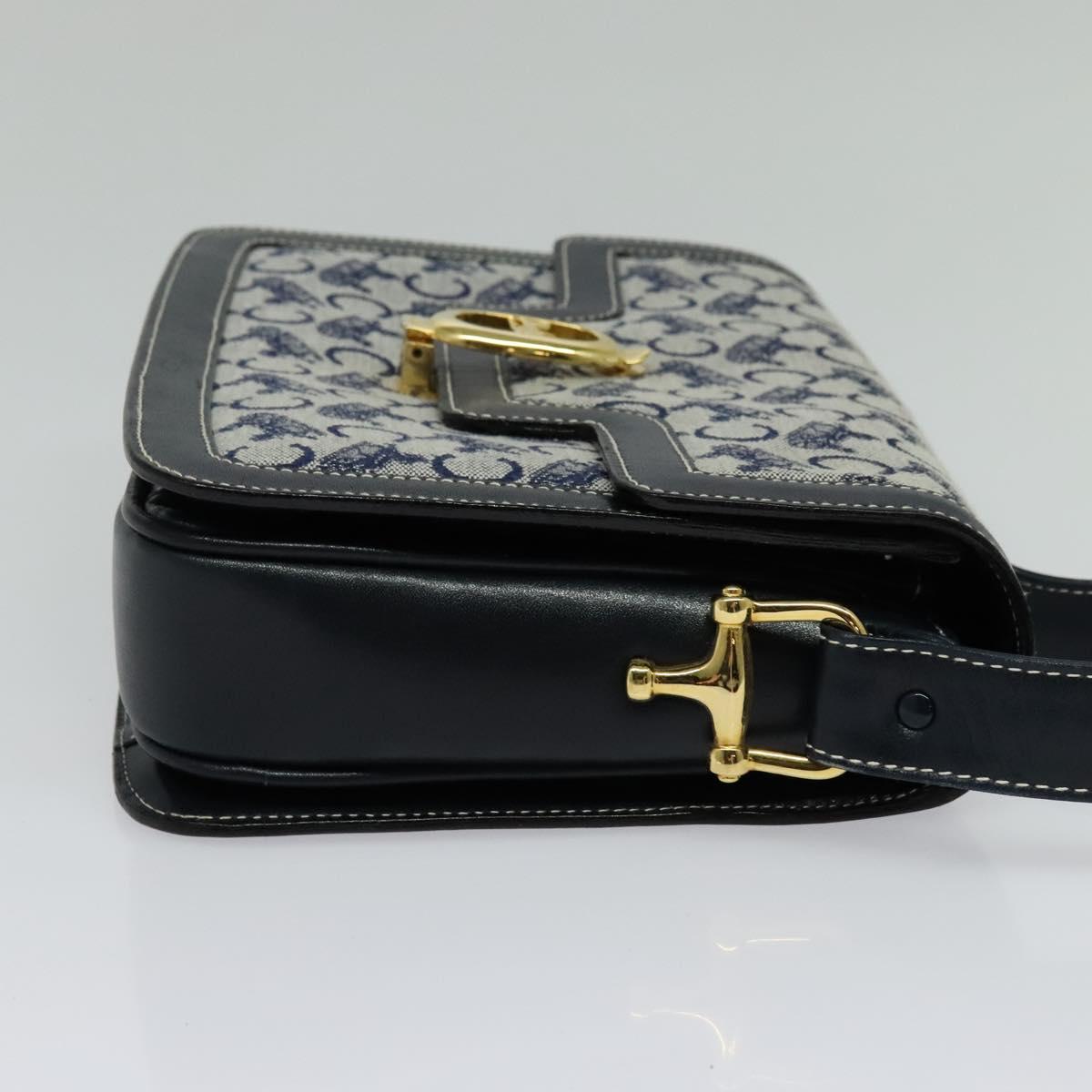 CELINE C Sulky Shoulder Bag Canvas Leather Navy Gold Auth 137437
