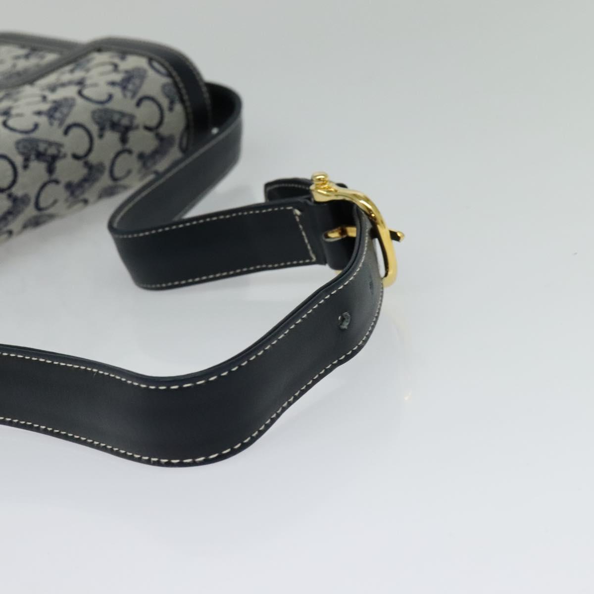 CELINE C Sulky Shoulder Bag Canvas Leather Navy Gold Auth 137437