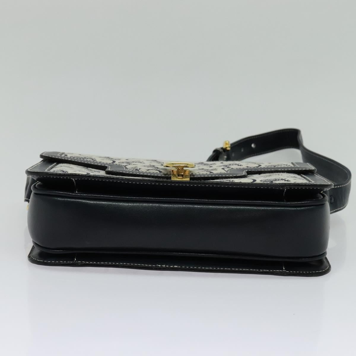 CELINE C Sulky Shoulder Bag Canvas Leather Navy Gold Auth 137437