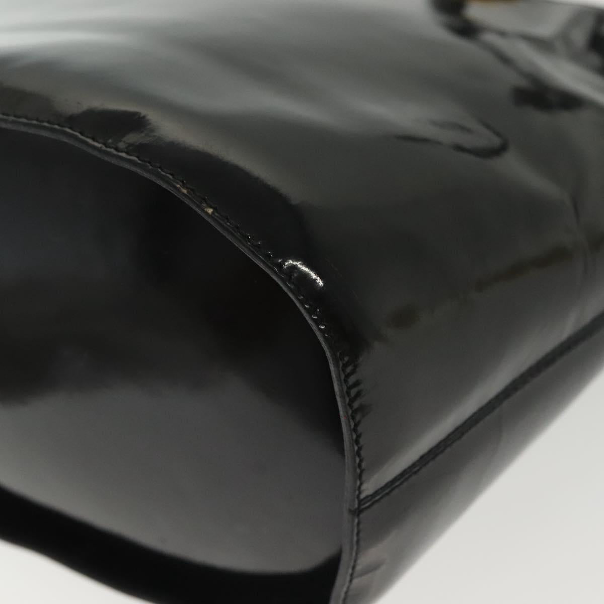 CELINE Circle Shoulder Bag Enamel Black Gold Auth 137438