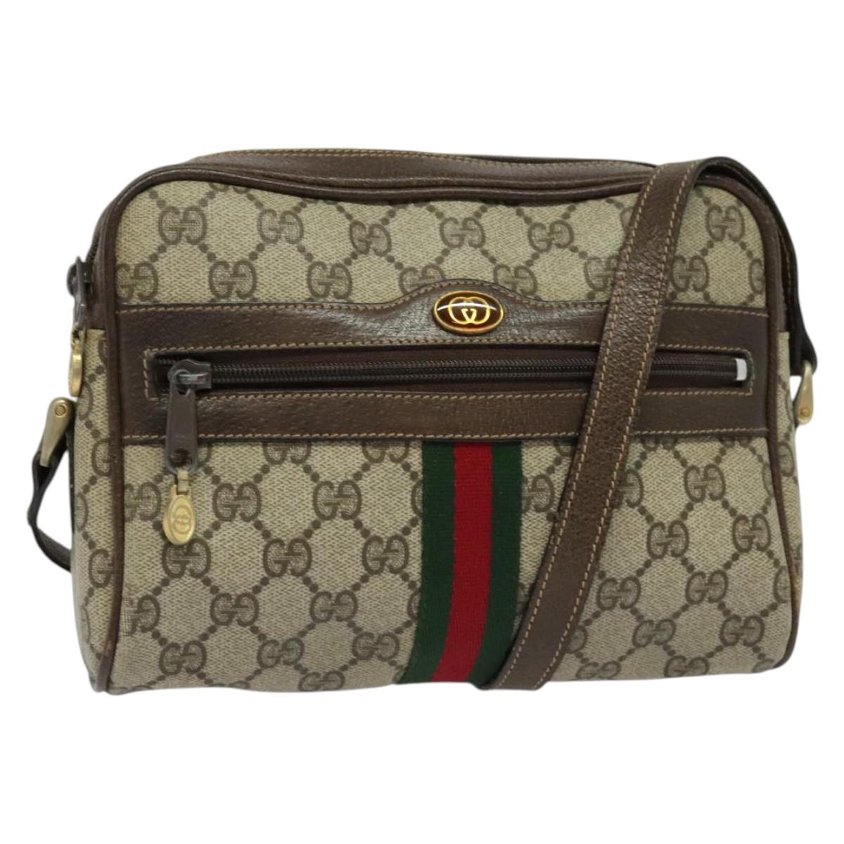 GUCCI GG Supreme Web Sherry Line Shoulder Bag PVC Beige Gold Auth 137441