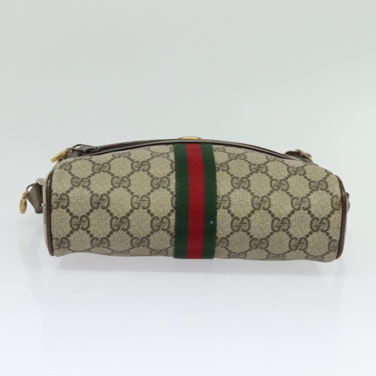 GUCCI GG Supreme Web Sherry Line Shoulder Bag PVC Beige Gold Auth 137441