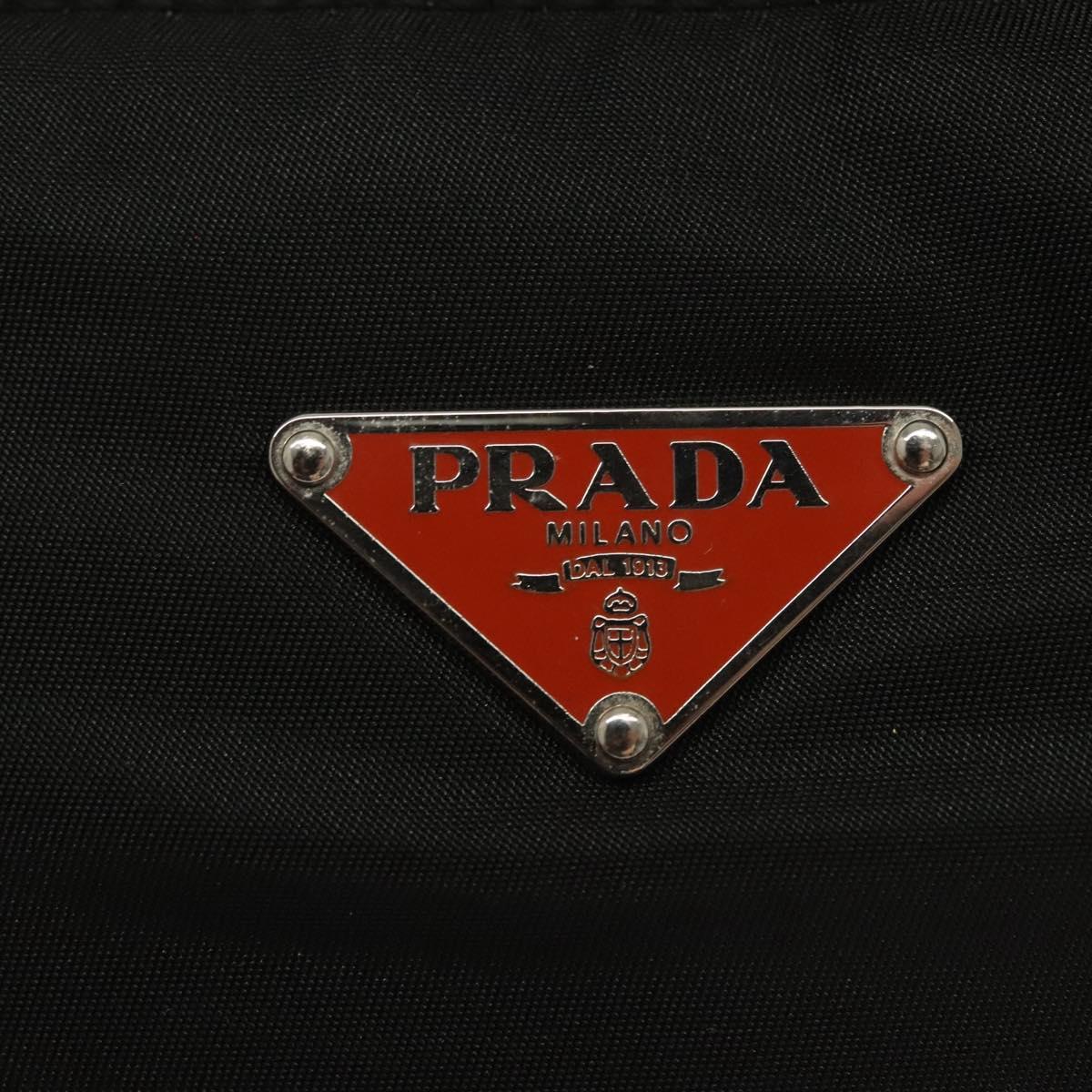 PRADA Shoulder Bag Nylon Leather Black Silver Auth 137443