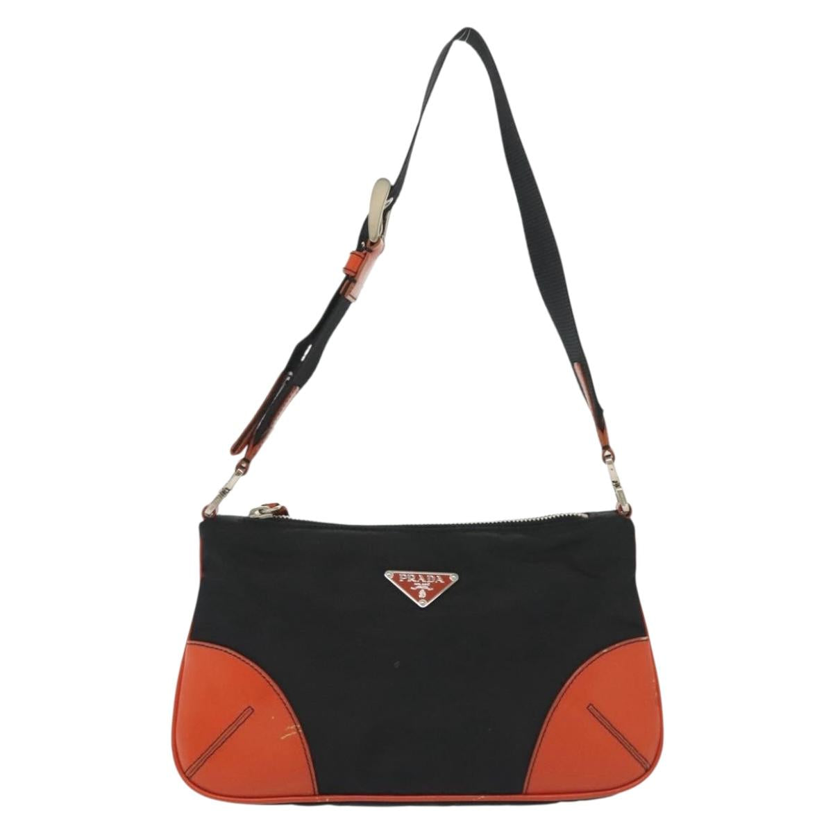 PRADA Shoulder Bag Nylon Leather Black Silver Auth 137443