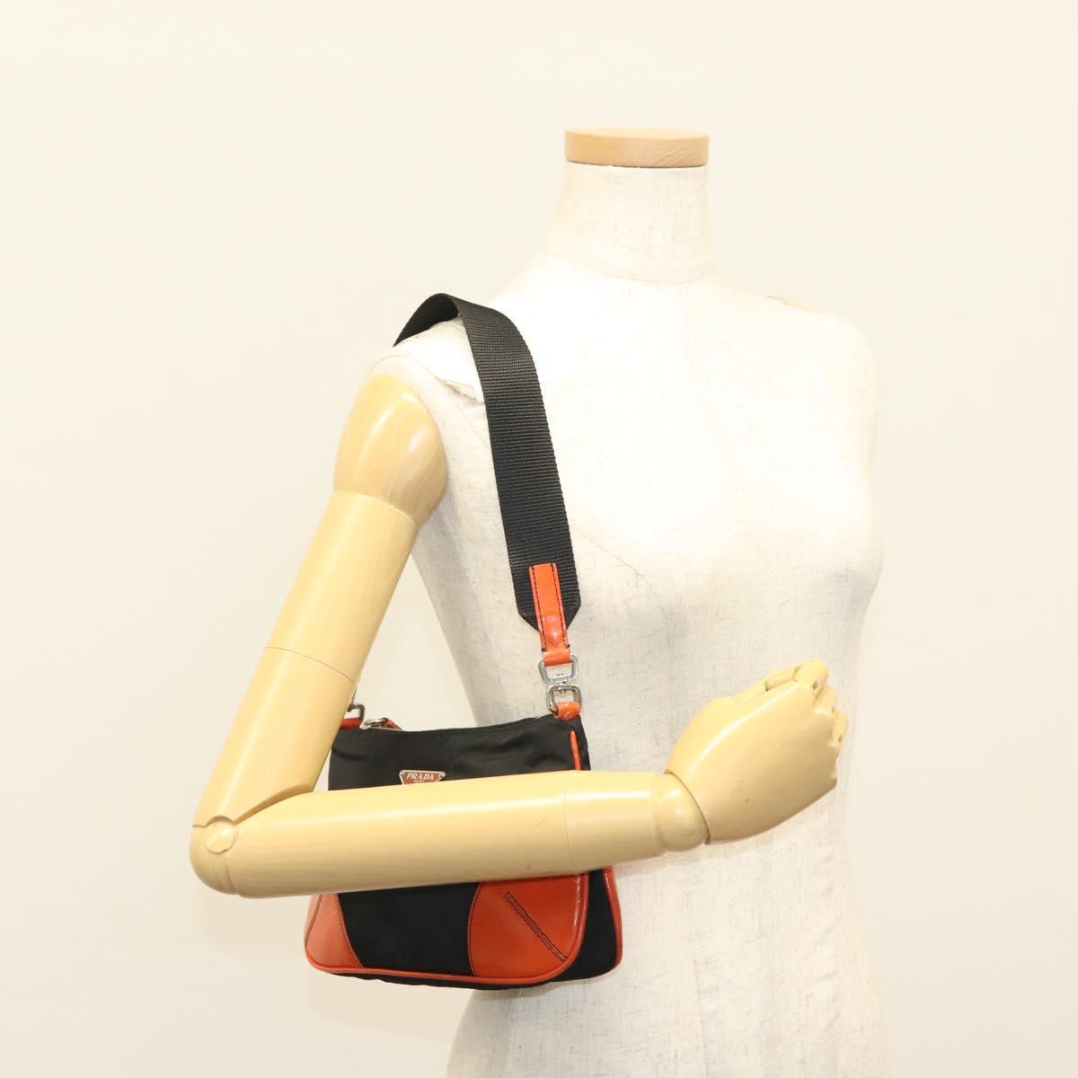 PRADA Shoulder Bag Nylon Leather Black Silver Auth 137443