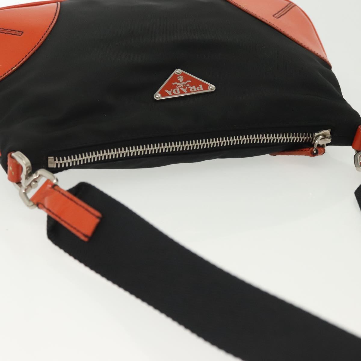 PRADA Shoulder Bag Nylon Leather Black Silver Auth 137443