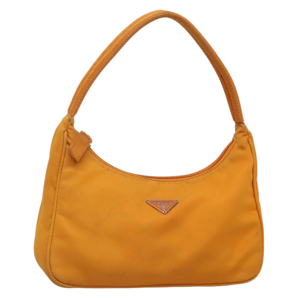 PRADA Hand Bag Nylon Orange Silver Auth 137445