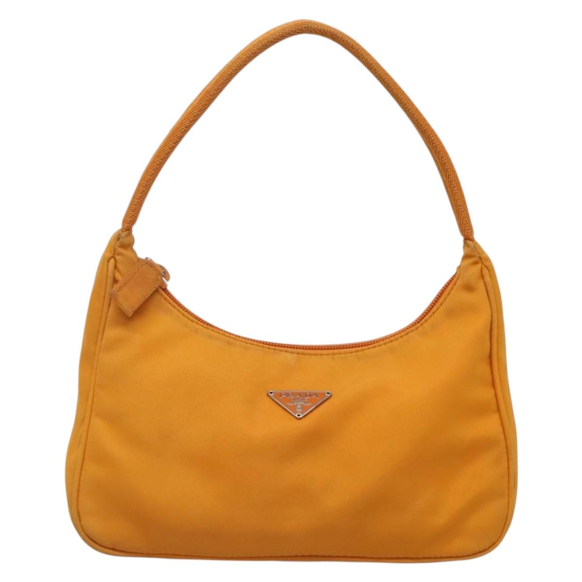PRADA Hand Bag Nylon Orange Silver Auth 137445