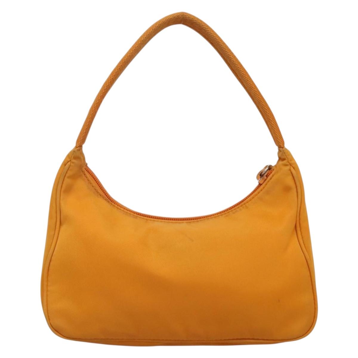 PRADA Hand Bag Nylon Orange Silver Auth 137445