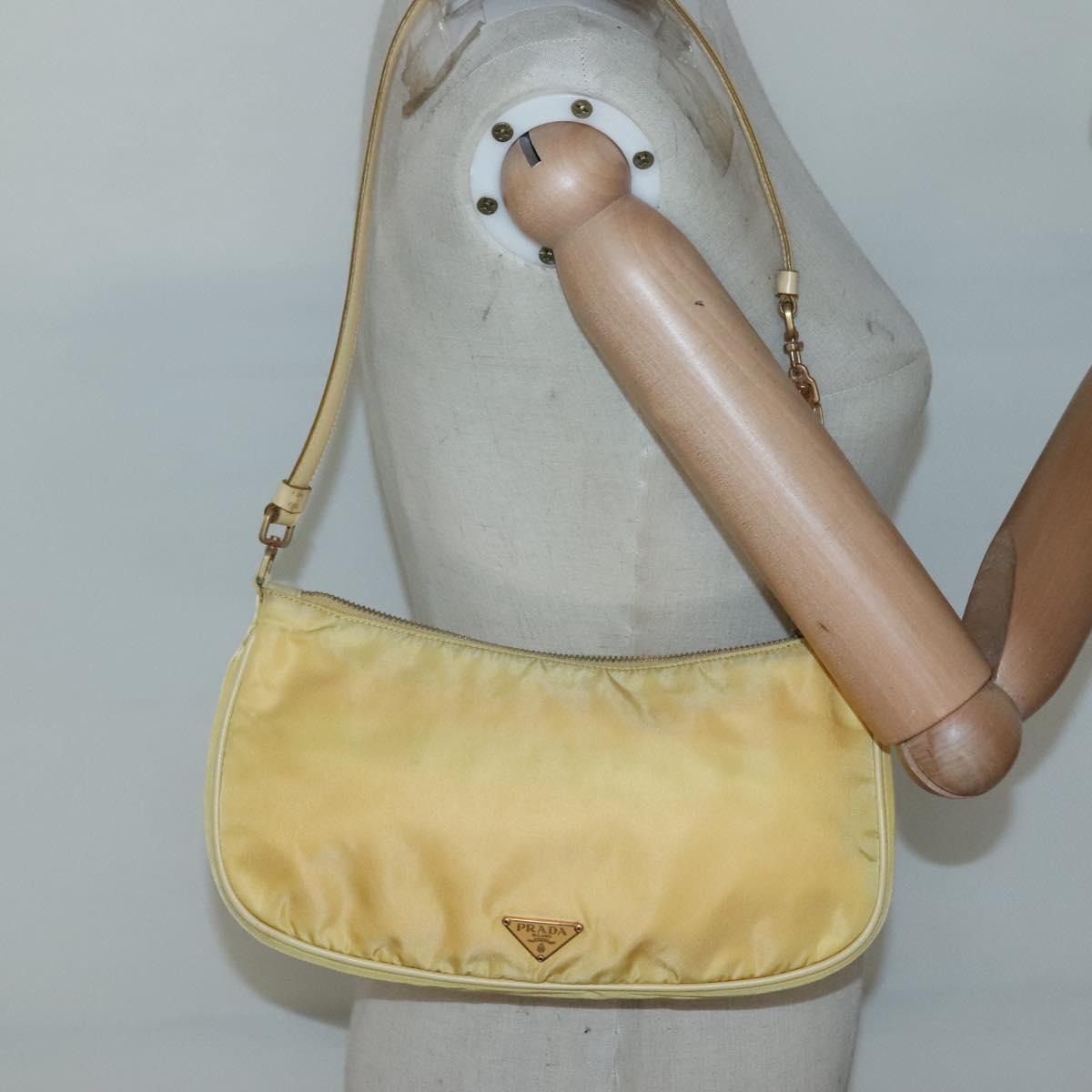 PRADA Shoulder Bag Nylon Yellow Gold Auth 137446