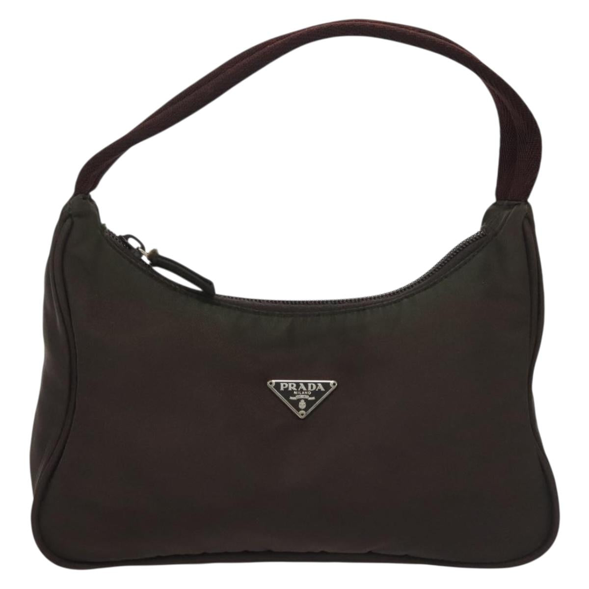 PRADA Hand Bag Nylon Brown Silver Auth 137449