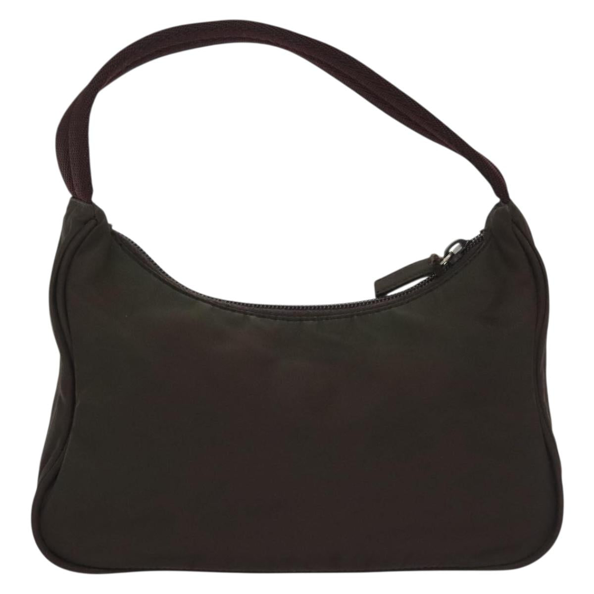 PRADA Hand Bag Nylon Brown Silver Auth 137449