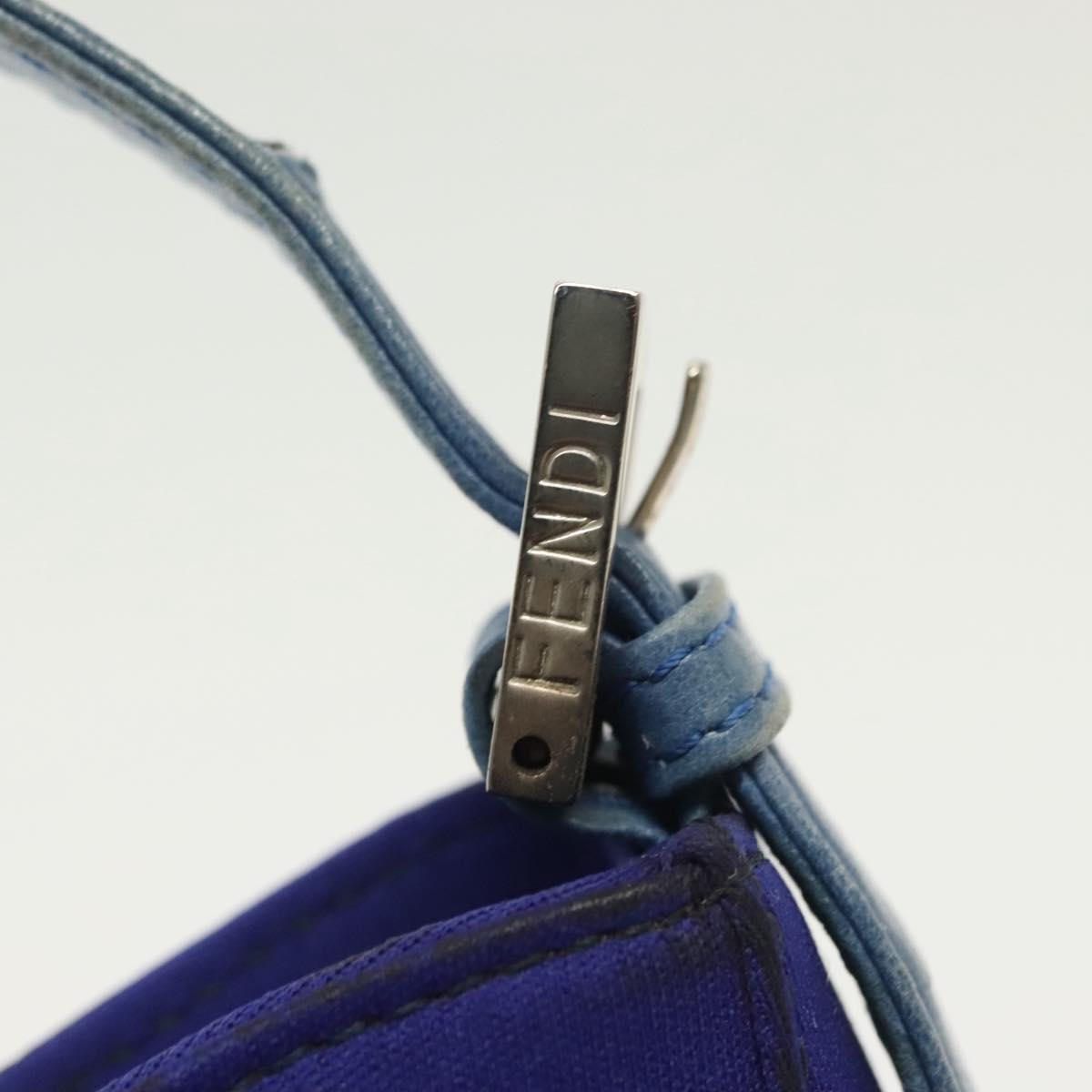 FENDI Mamma Baguette Shoulder Bag Nylon Blue Silver Auth 137452