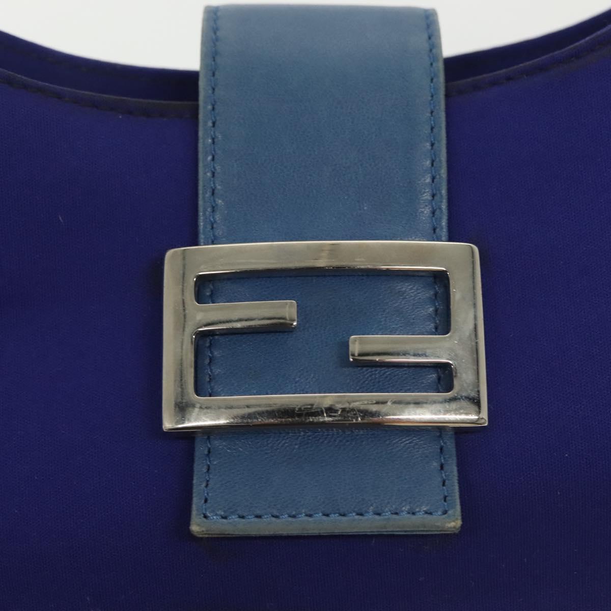FENDI Mamma Baguette Shoulder Bag Nylon Blue Silver Auth 137452