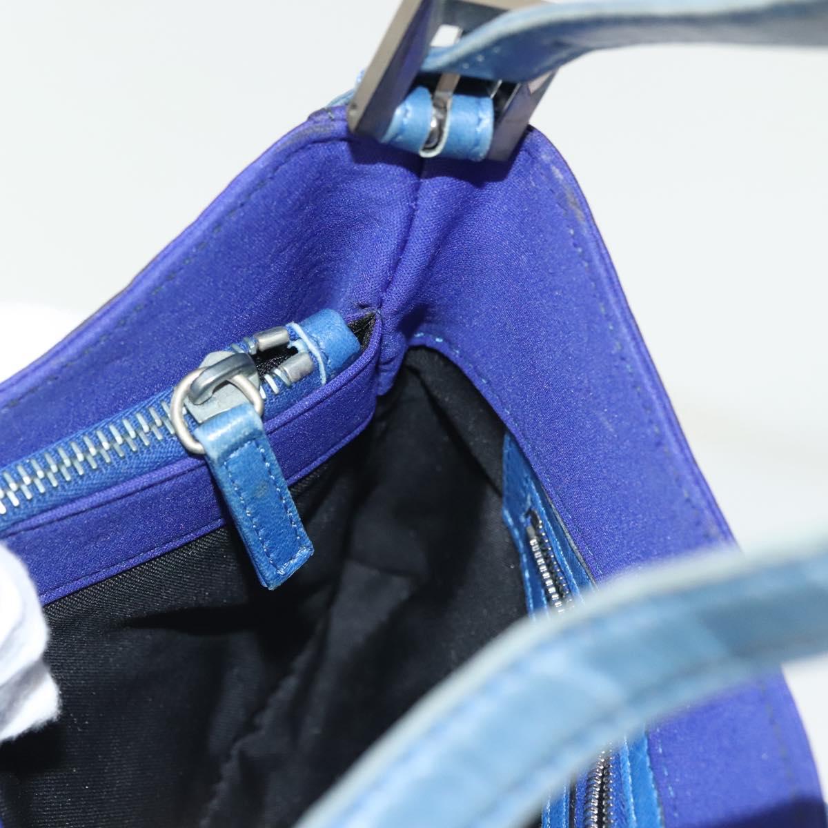 FENDI Mamma Baguette Shoulder Bag Nylon Blue Silver Auth 137452