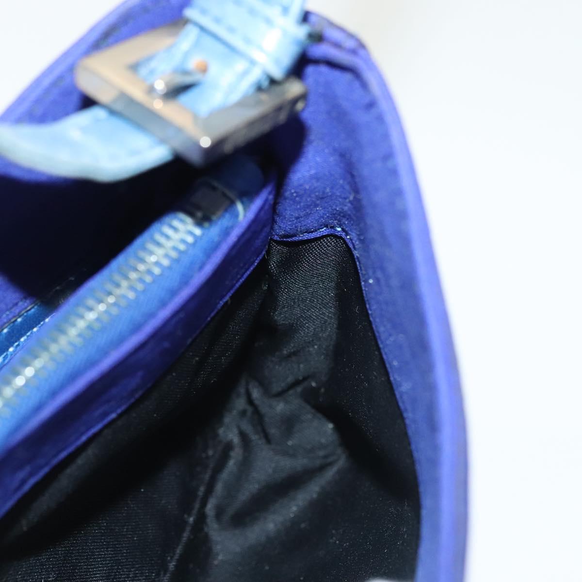 FENDI Mamma Baguette Shoulder Bag Nylon Blue Silver Auth 137452