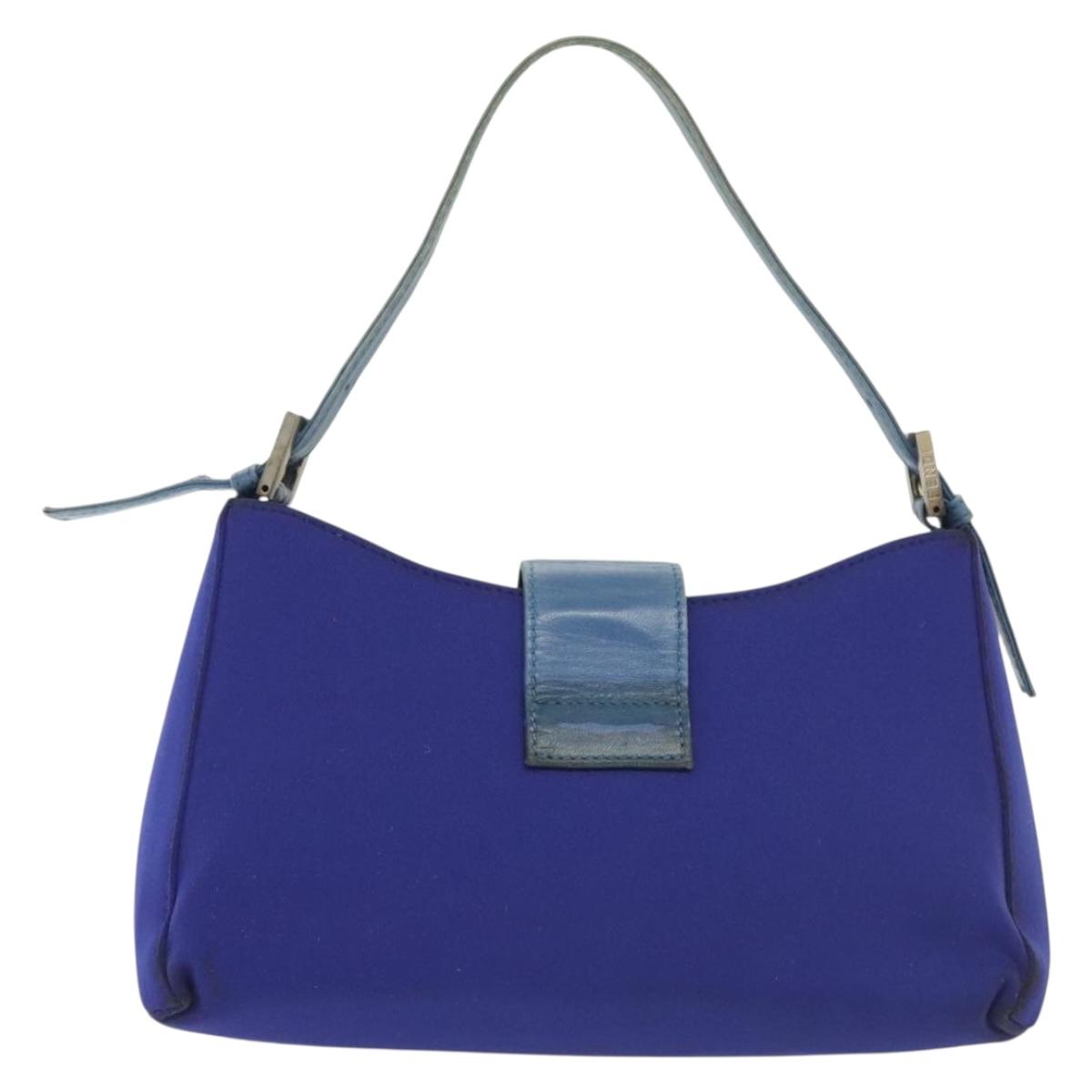 FENDI Mamma Baguette Shoulder Bag Nylon Blue Silver Auth 137452