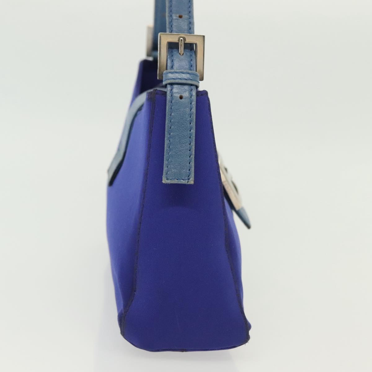 FENDI Mamma Baguette Shoulder Bag Nylon Blue Silver Auth 137452