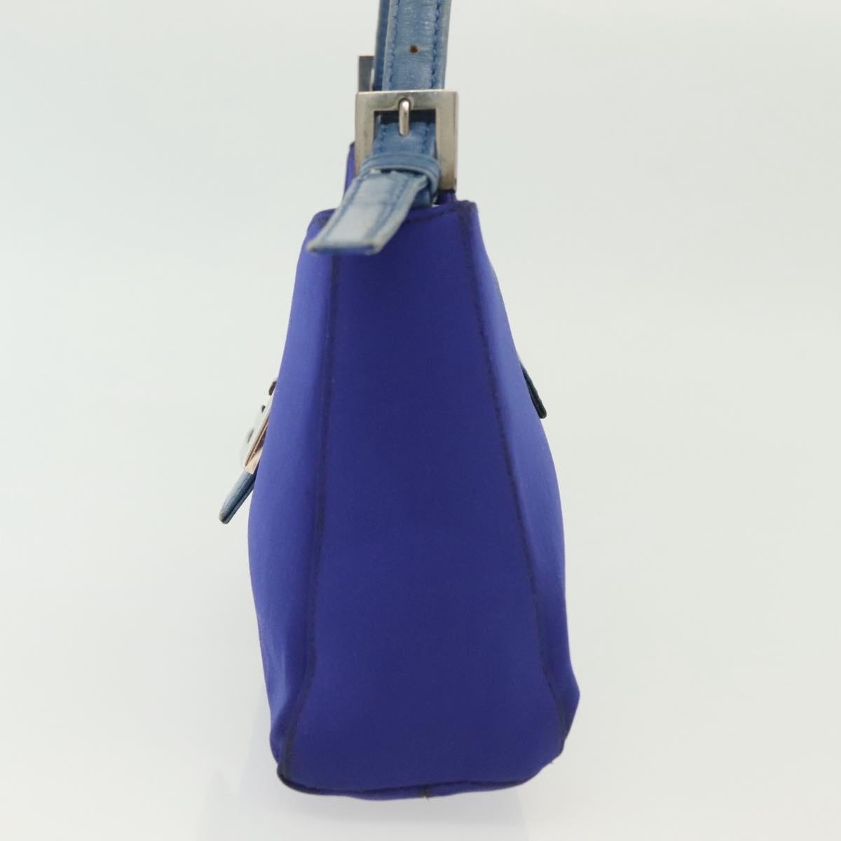 FENDI Mamma Baguette Shoulder Bag Nylon Blue Silver Auth 137452