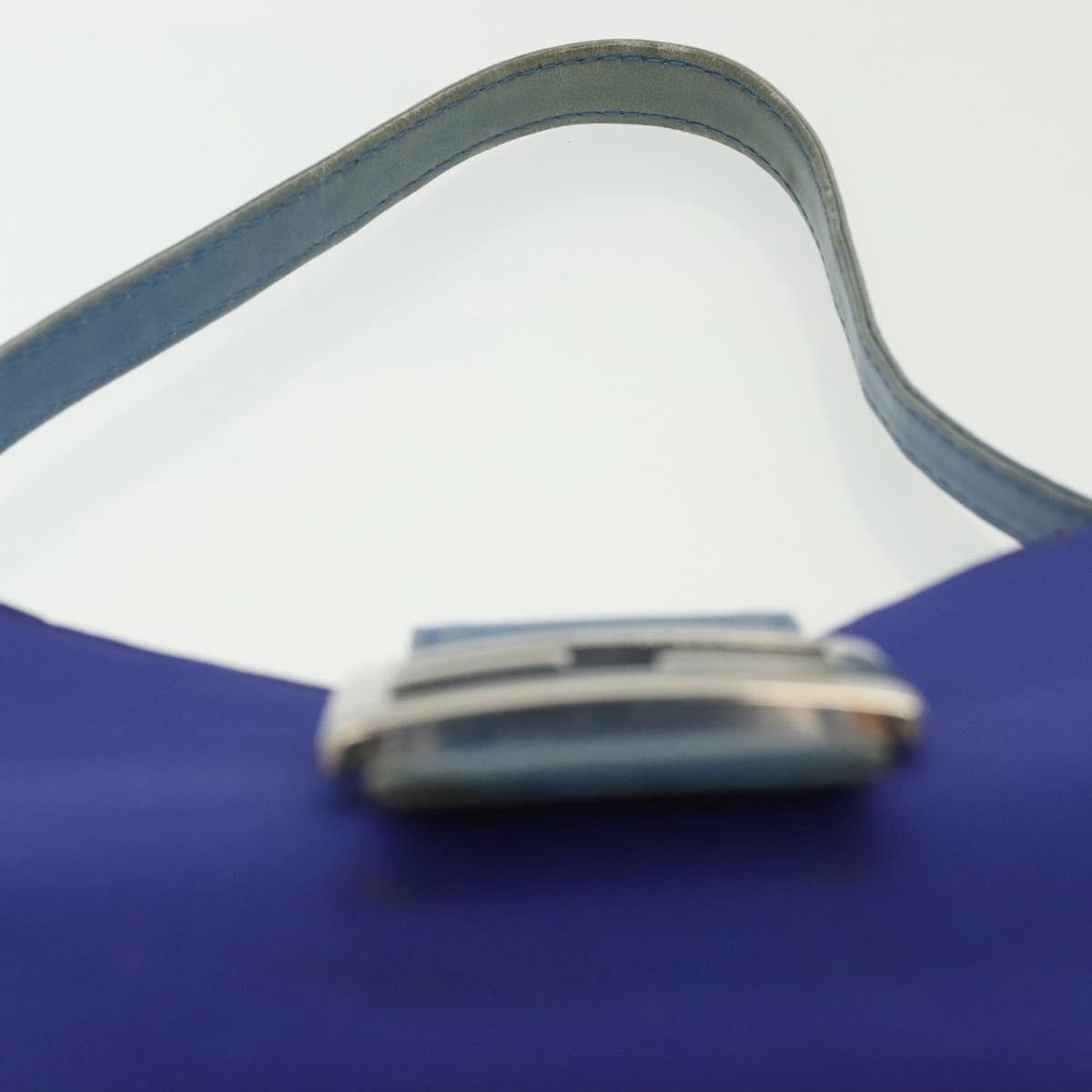 FENDI Mamma Baguette Shoulder Bag Nylon Blue Silver Auth 137452