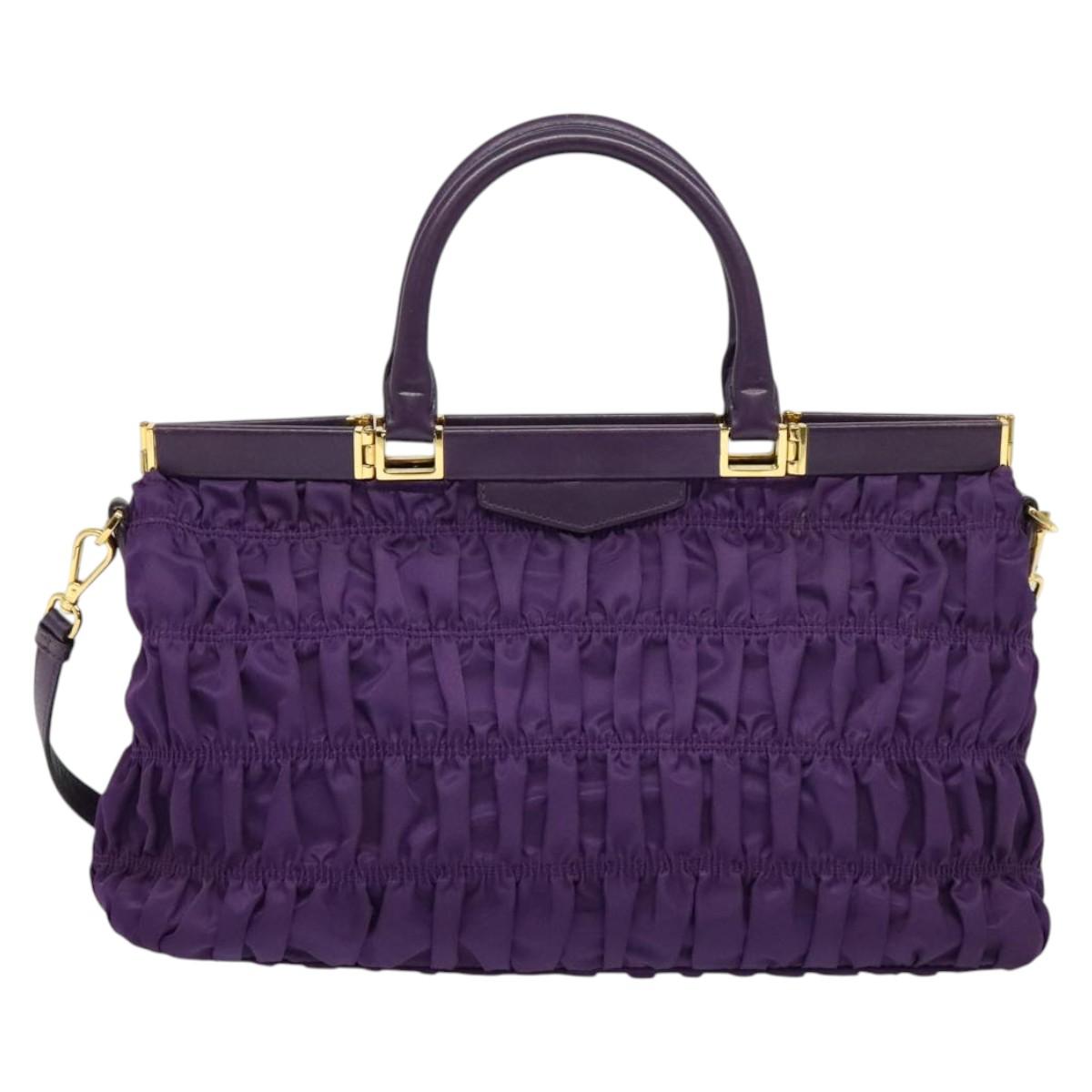 PRADA Hand Bag Nylon 2way Purple Gold Auth 137460