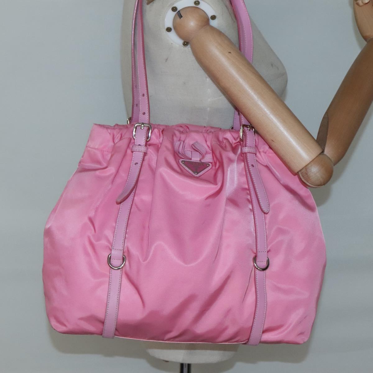 PRADA Tote Bag Nylon Pink Silver Auth 137462