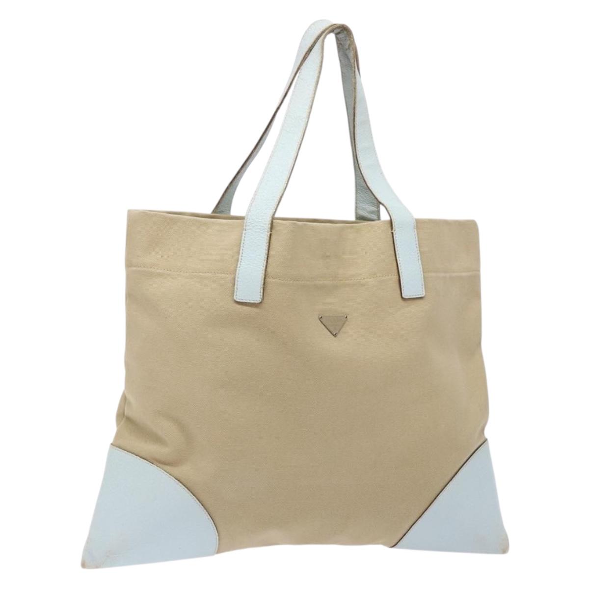 PRADA Tote Bag Canvas Beige Auth 137463
