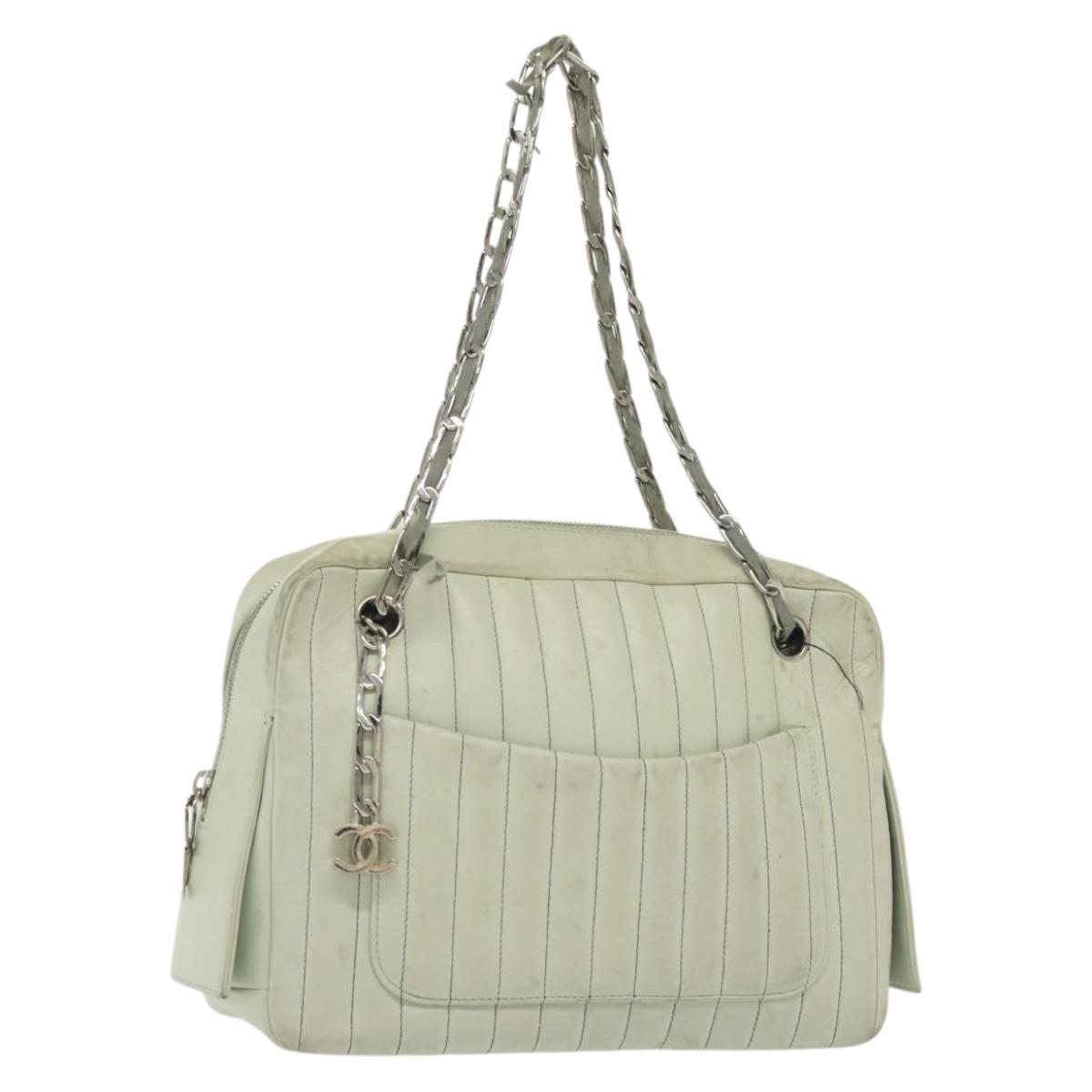CHANEL Mademoiselle Double Chain Bag Leather Peppermint Silver CC Auth 137465