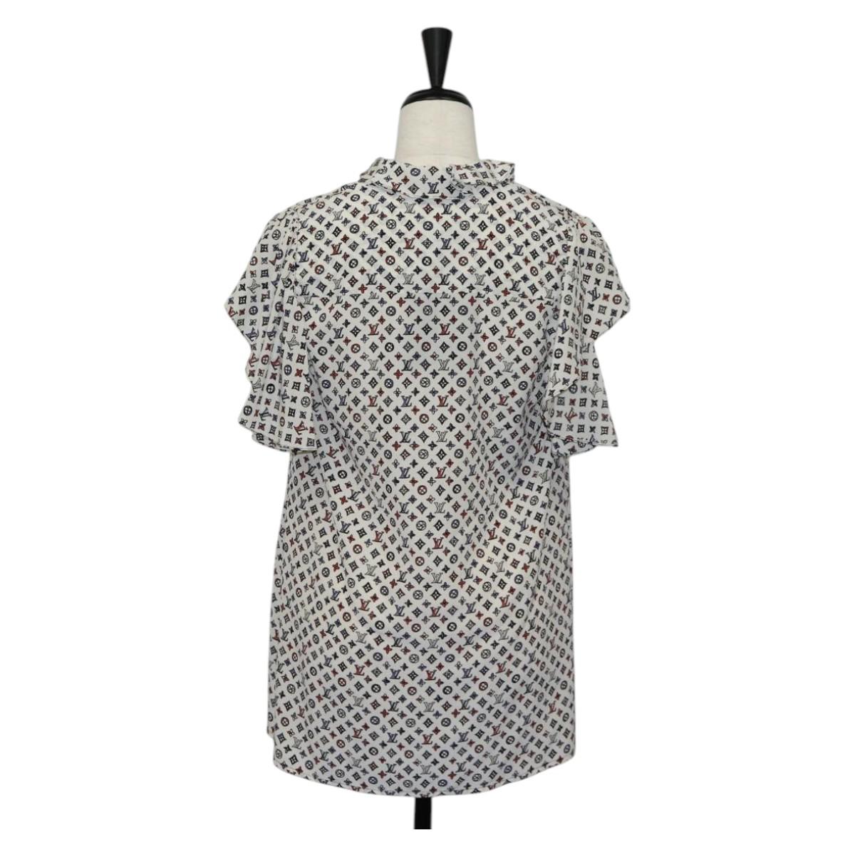 LOUIS VUITTON Blouse Shirt Silk White LV Auth 137476M