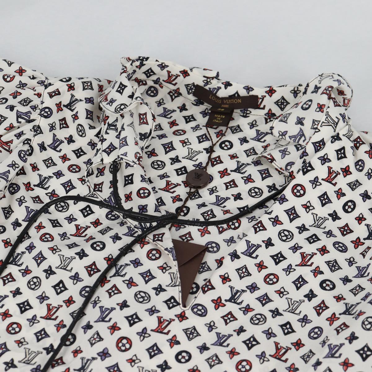 LOUIS VUITTON Blouse Shirt Silk White LV Auth 137476M