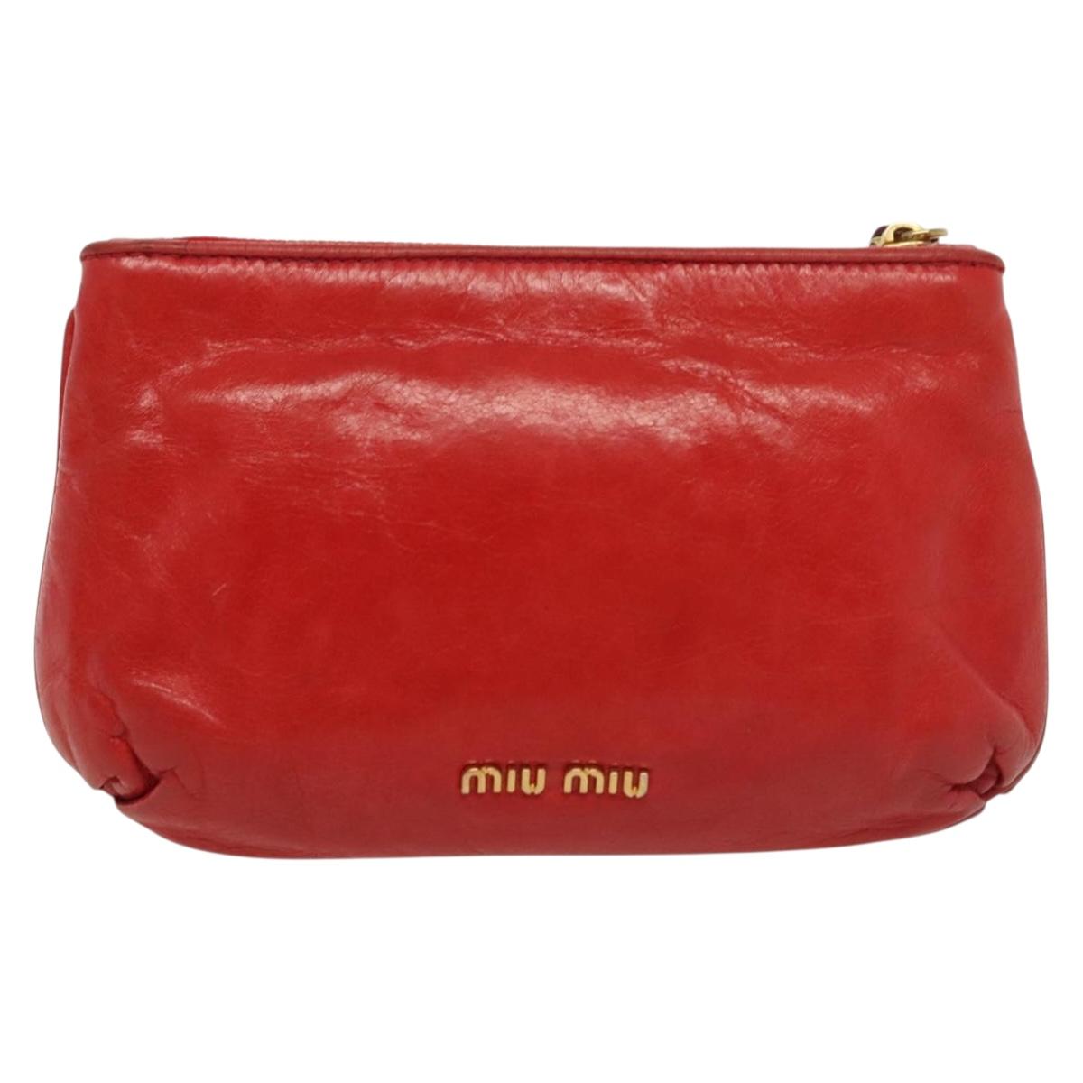 Miu Miu Pouch Leather Red Gold Auth 137485