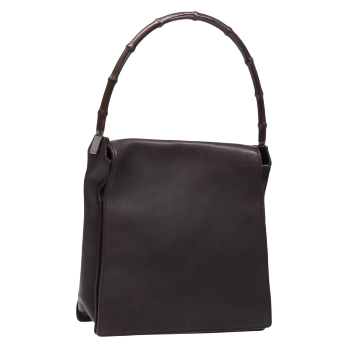 GUCCI Bamboo Shoulder Bag Leather Dark Brown 001 3243 Auth 137491