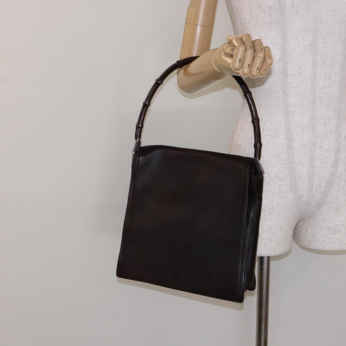 GUCCI Bamboo Shoulder Bag Leather Dark Brown 001 3243 Auth 137491