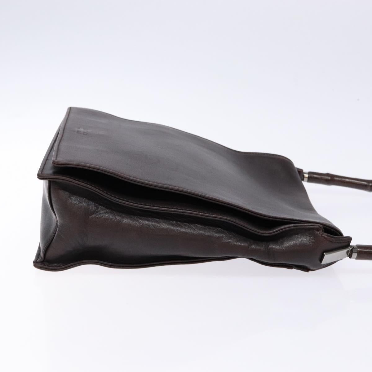 GUCCI Bamboo Shoulder Bag Leather Dark Brown 001 3243 Auth 137491
