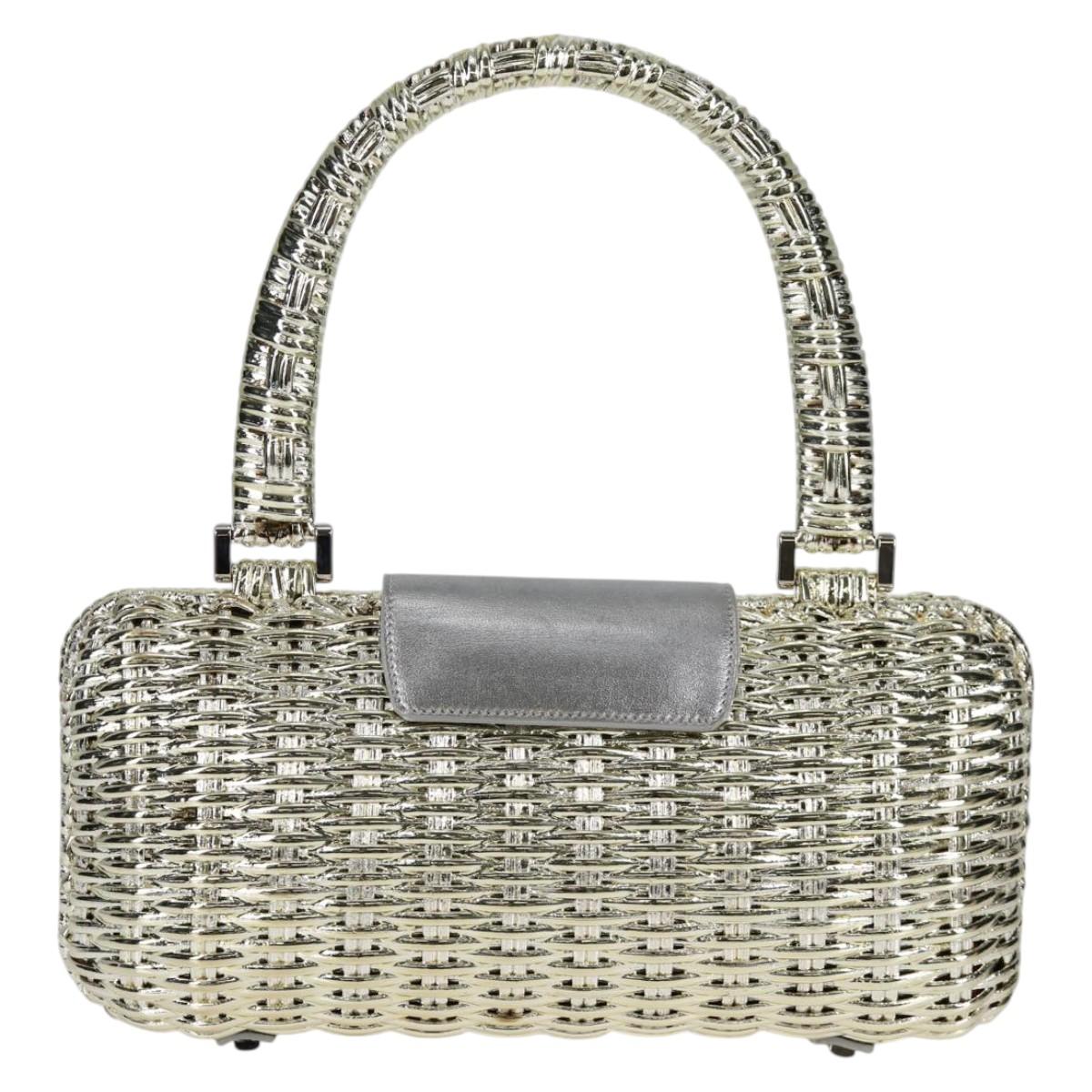 Salvatore Ferragamo Gancini Hand Bag Rattan Gold Auth 137497V