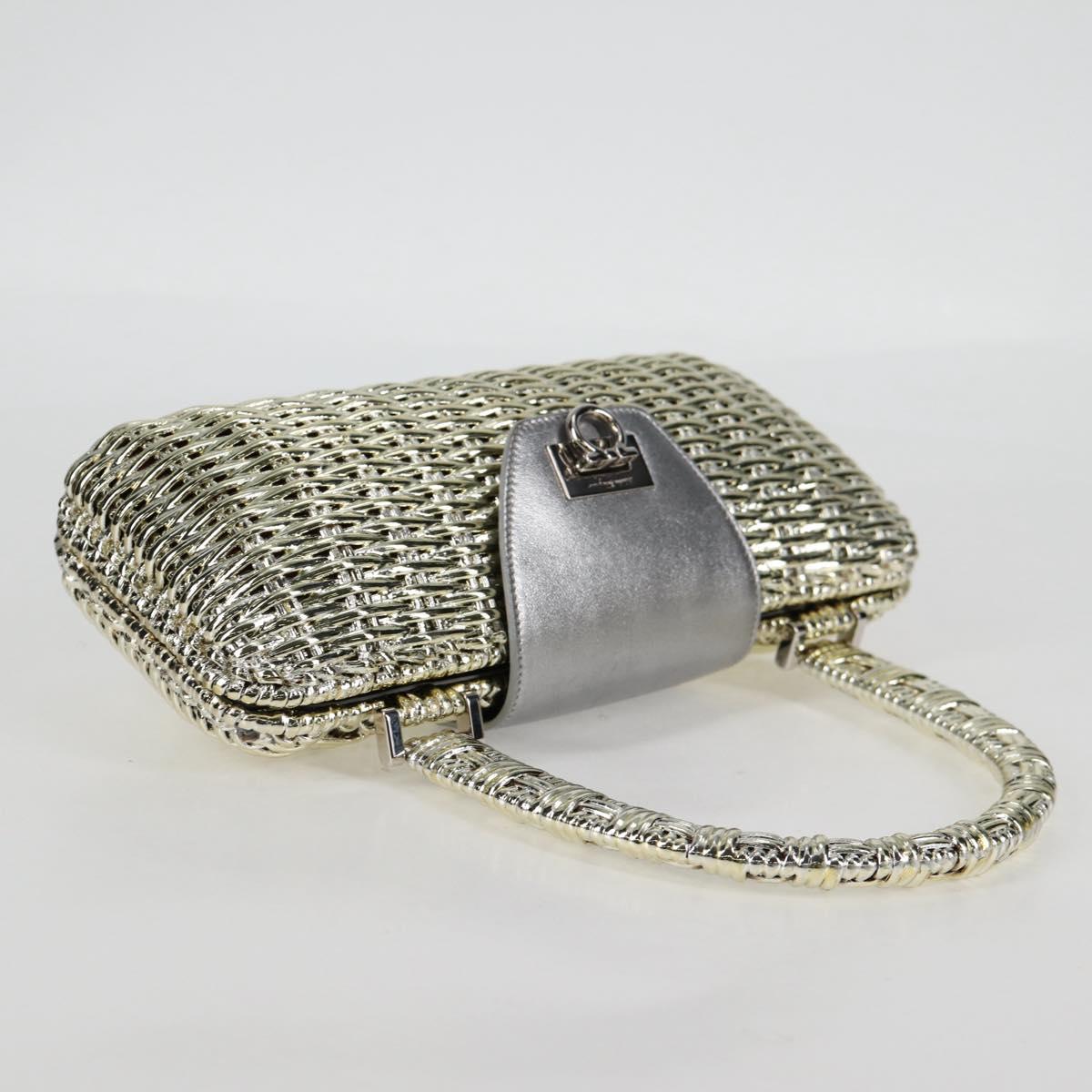 Salvatore Ferragamo Gancini Hand Bag Rattan Gold Auth 137497V