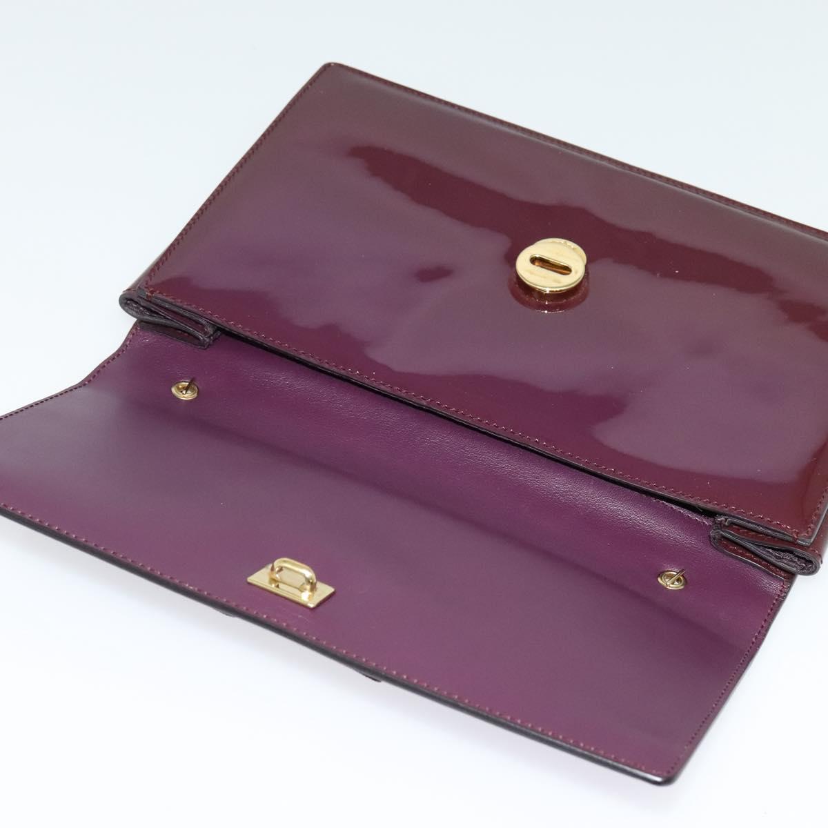 Salvatore Ferragamo Vala Chain Shoulder Bag Patent Purple Gold Auth 137501
