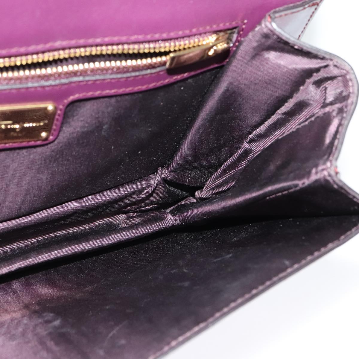 Salvatore Ferragamo Vala Chain Shoulder Bag Patent Purple Gold Auth 137501