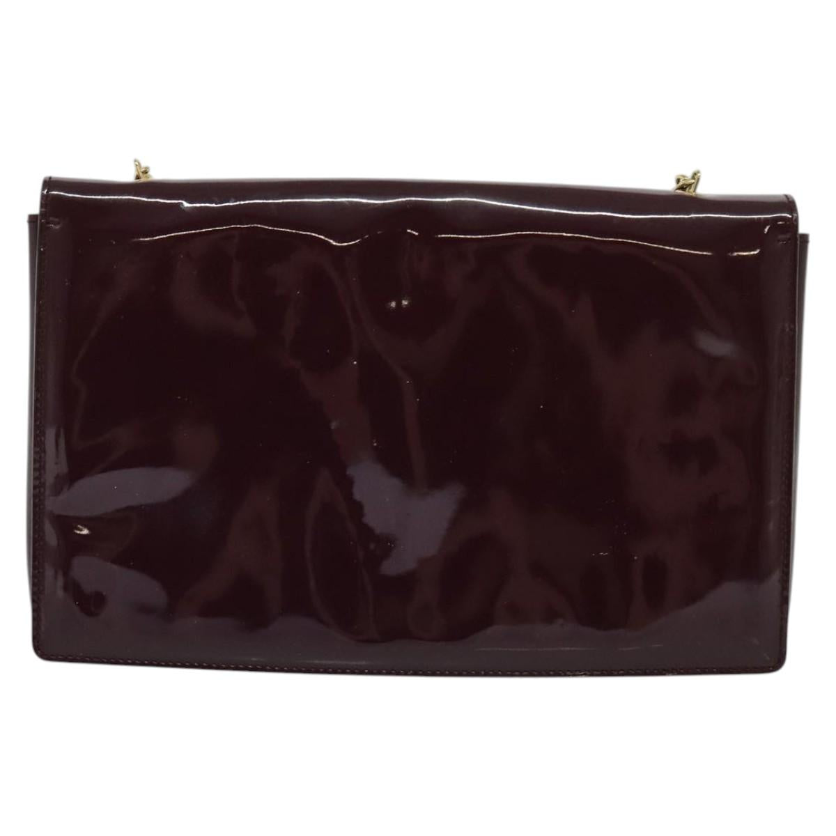 Salvatore Ferragamo Vala Chain Shoulder Bag Patent Purple Gold Auth 137501