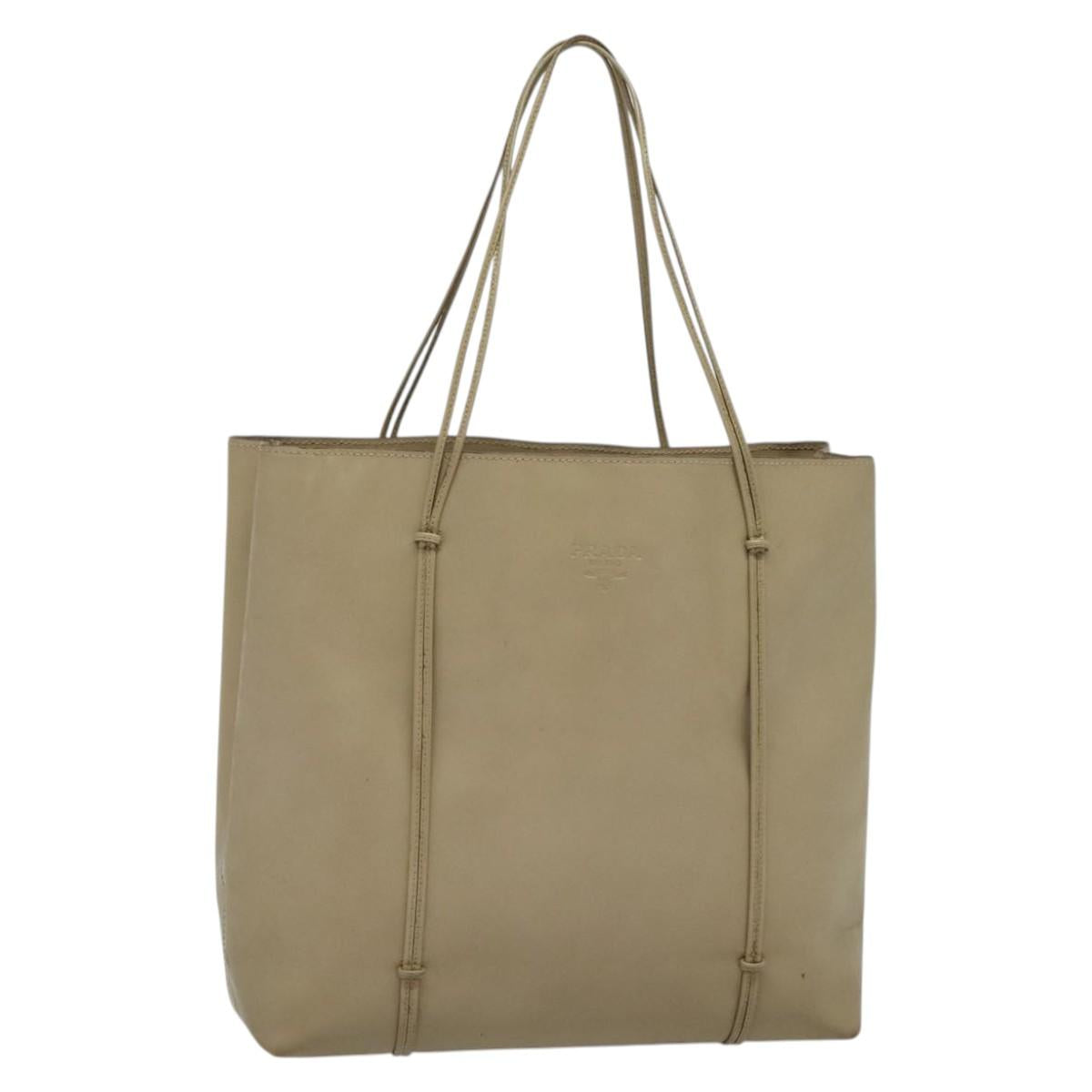 PRADA Hand Bag Patent leather Beige Auth 137502