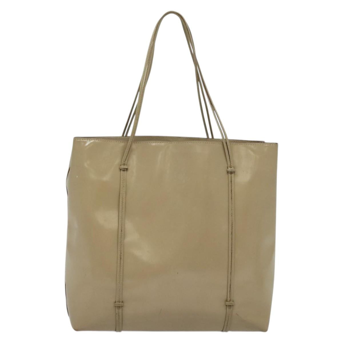 PRADA Hand Bag Patent leather Beige Auth 137502