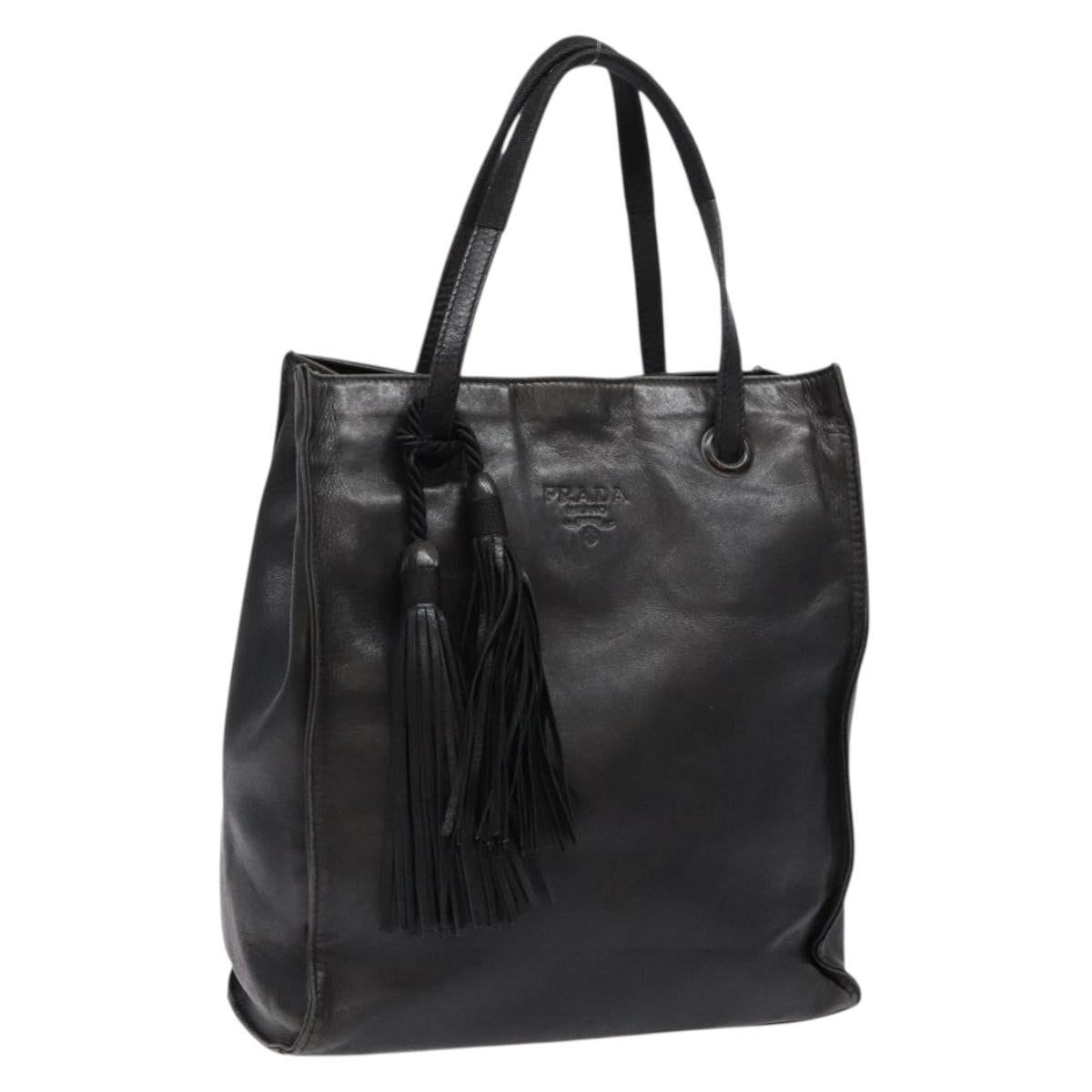 PRADA Hand Bag Leather Black Auth 137503