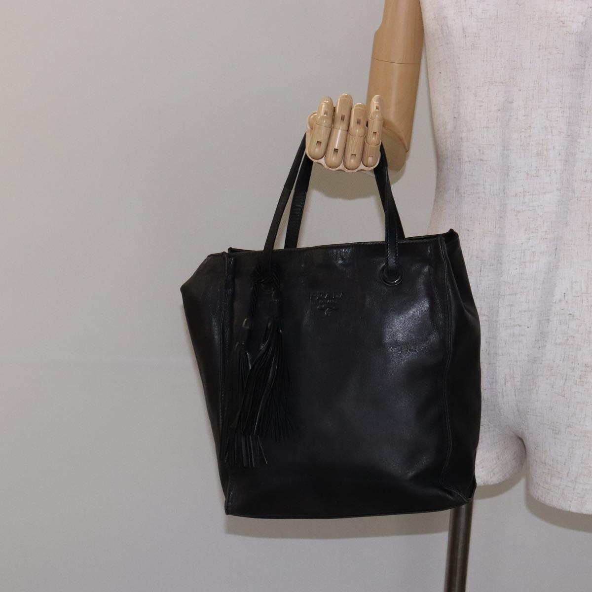 PRADA Hand Bag Leather Black Auth 137503
